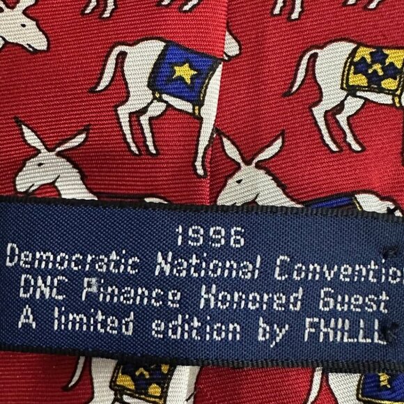 Vintage 1996 Men’s Democratic National Convention Donkey Silk Tie FHILL DNC NIB - Picture 2 of 3